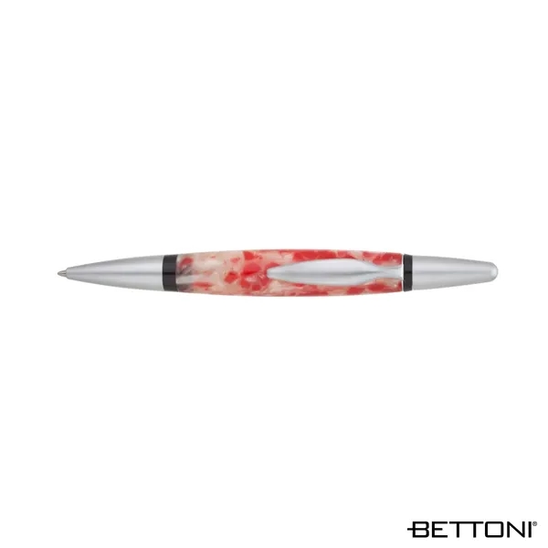 Ballpoint pen with multi-colored resin barrel and satin silver finished brass... from ASI 67866 Logomark/Valumark