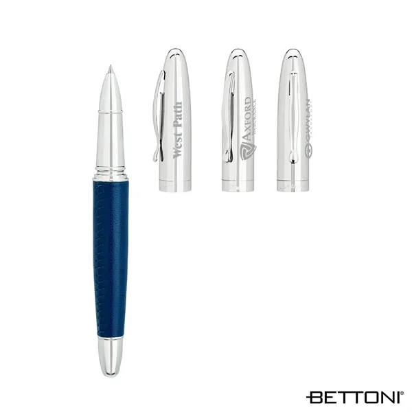 Rollerball pen with cap-off design, solid brass chrome cap, leather barrel... from ASI 67866 Logomark/Valumark