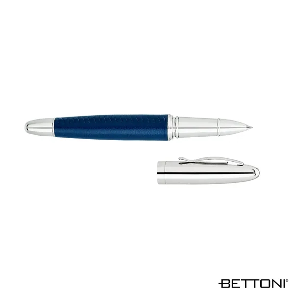 Rollerball pen with cap-off design, solid brass chrome cap, leather barrel... from ASI 67866 Logomark/Valumark