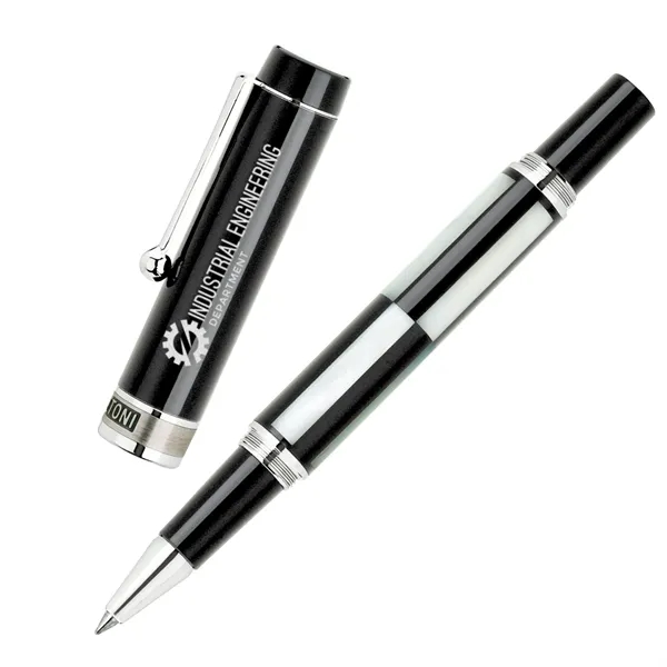 Rollerball pen with screw-off cap design, mother-of-pearl and black onyx inlays,... from ASI 67866 Logomark/Valumark