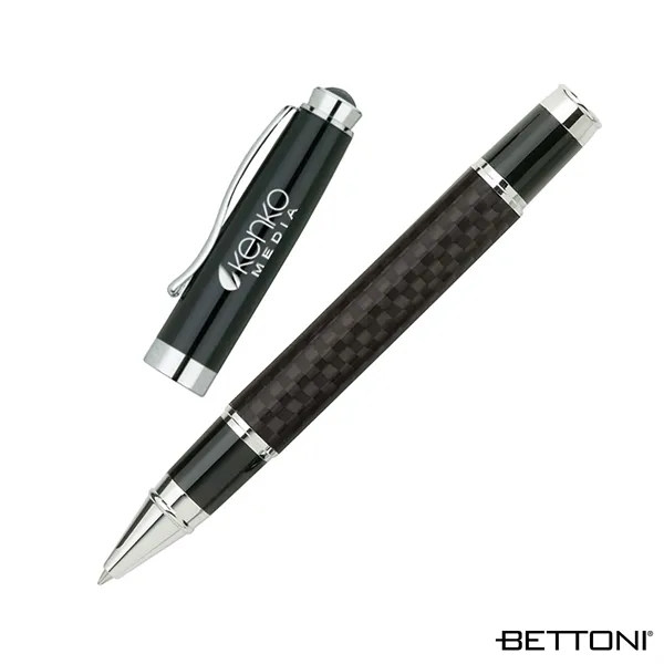 Rollerball pen with cap-off design, carbon fiber barrel and glossy black... from ASI 67866 Logomark/Valumark