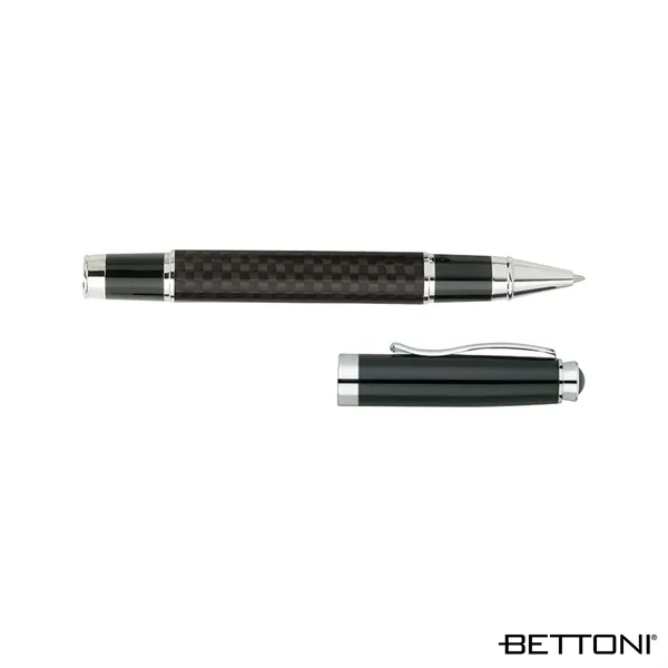 Rollerball pen with cap-off design, carbon fiber barrel and glossy black... from ASI 67866 Logomark/Valumark