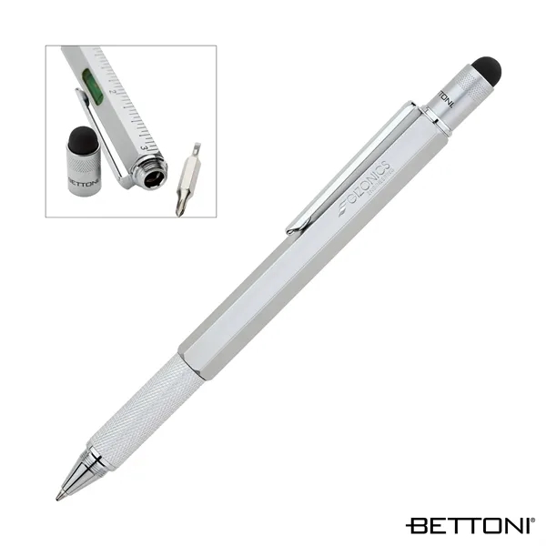 Multifunctional 5-in-1 twist-action ballpoint pen with textured metal grip.... from ASI 67866 Logomark/Valumark