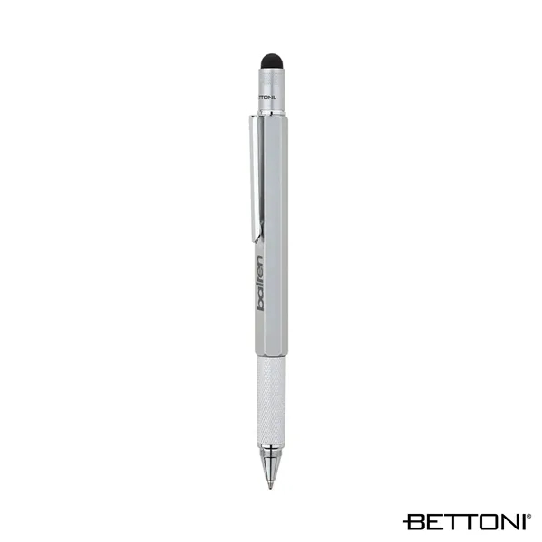 Multifunctional 5-in-1 twist-action ballpoint pen with textured metal grip.... from ASI 67866 Logomark/Valumark