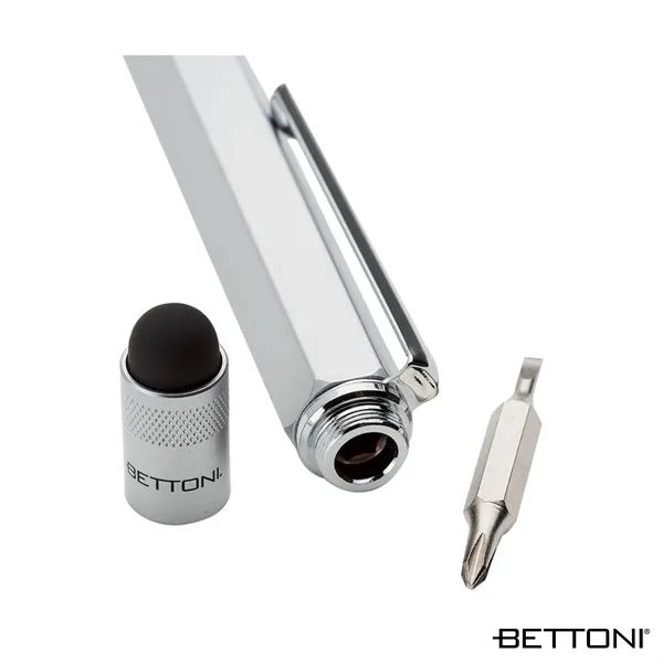 Multifunctional 5-in-1 twist-action ballpoint pen with textured metal grip.... from ASI 67866 Logomark/Valumark