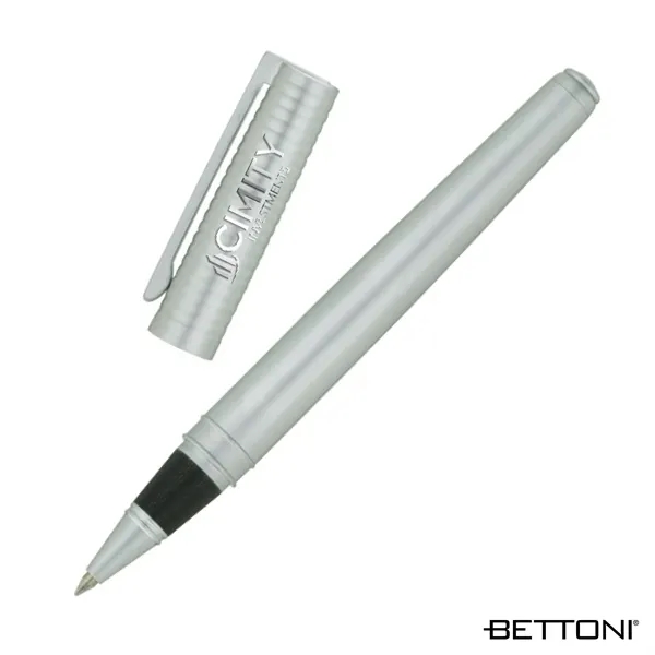 Rollerball pen with ribbed cap, cap-off design and matte silver finish.... from ASI 67866 Logomark/Valumark