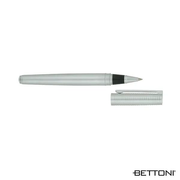 Rollerball pen with ribbed cap, cap-off design and matte silver finish.... from ASI 67866 Logomark/Valumark