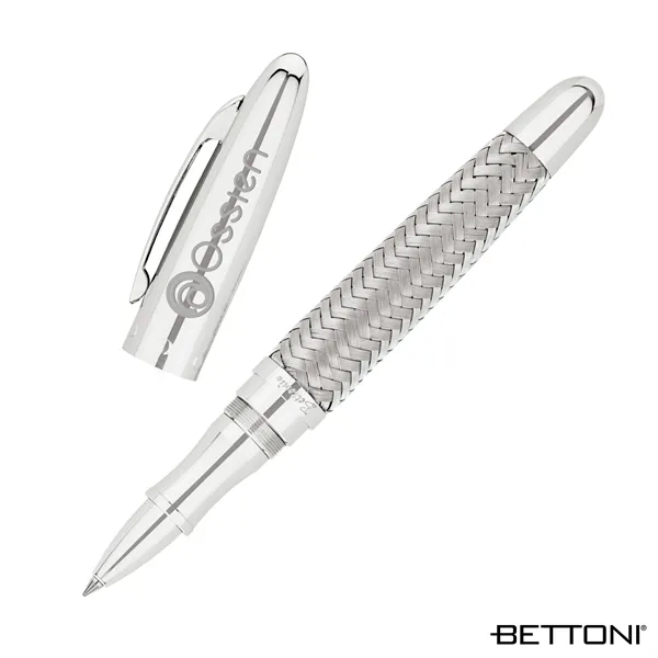 Solid brass rollerball pen with Euro-style screw-off cap design, woven steel... from ASI 67866 Logomark/Valumark