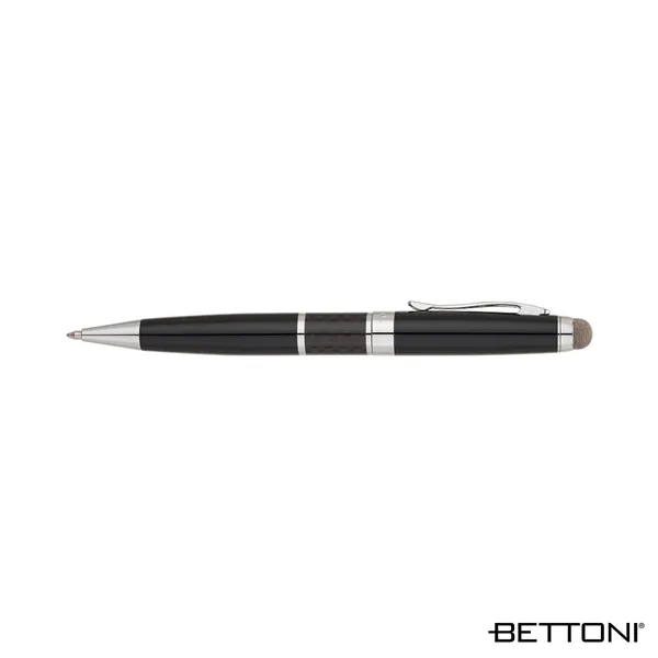 Brass twist-action ballpoint pen with carbon fiber accent, chrome clip and... from ASI 67866 Logomark/Valumark