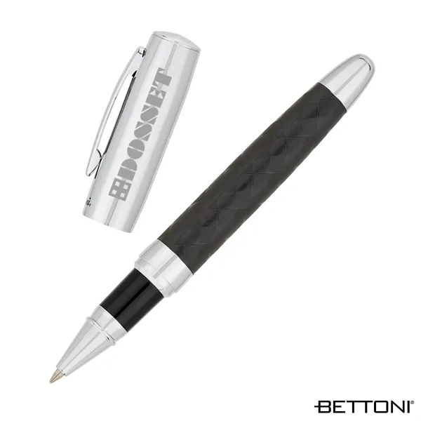 Rollerball pen with cap-off design, woven design barrel and chrome cap... from ASI 67866 Logomark/Valumark