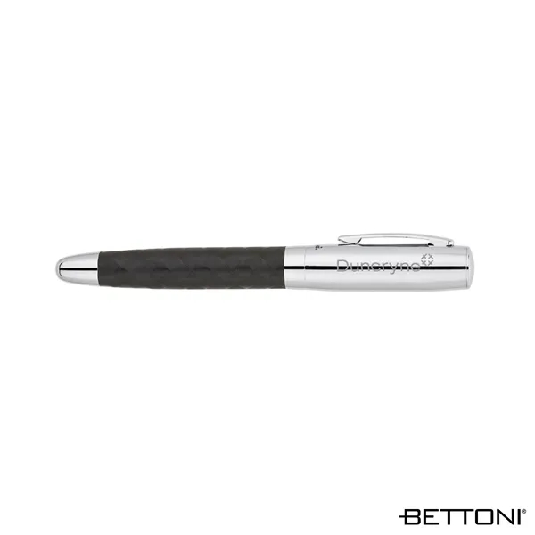 Rollerball pen with cap-off design, woven design barrel and chrome cap... from ASI 67866 Logomark/Valumark