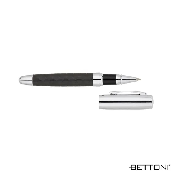 Rollerball pen with cap-off design, woven design barrel and chrome cap... from ASI 67866 Logomark/Valumark
