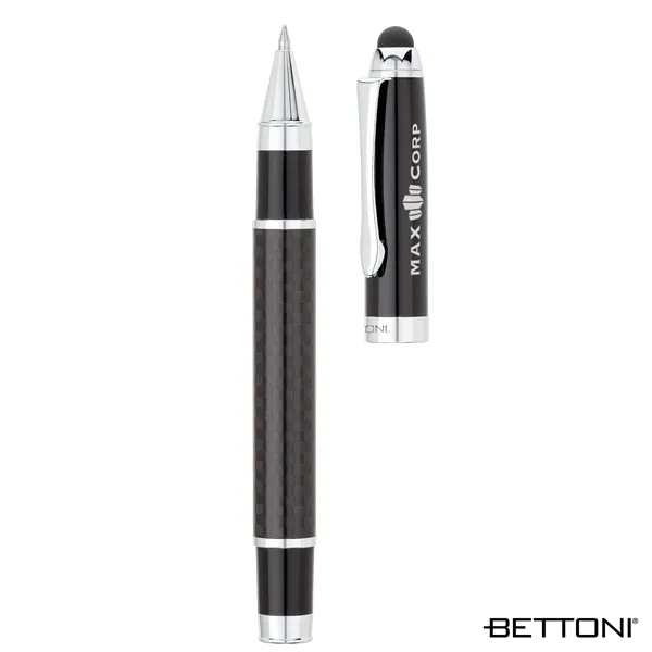 Brass rollerball pen with cap-off design, carbon fiber barrel, chrome trims... from ASI 67866 Logomark/Valumark