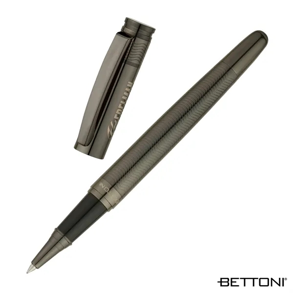 Brass cap-off rollerball pen with gunmetal plating, high-gloss lacquer finish and... from ASI 67866 Logomark/Valumark