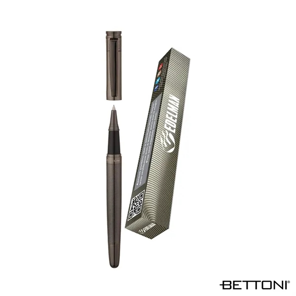 Brass cap-off rollerball pen with gunmetal plating, high-gloss lacquer finish and... from ASI 67866 Logomark/Valumark