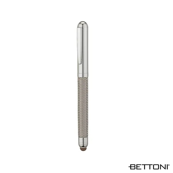 Solid brass rollerball pen with woven steel barrel, cap-off design, chrome... from ASI 67866 Logomark/Valumark