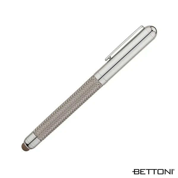 Solid brass rollerball pen with woven steel barrel, cap-off design, chrome... from ASI 67866 Logomark/Valumark
