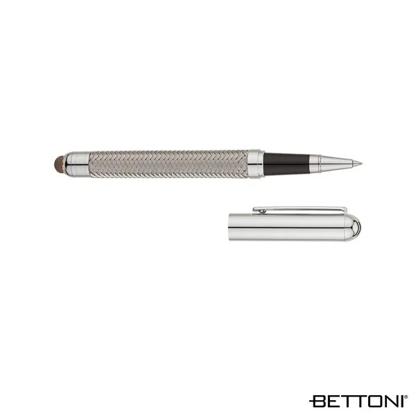 Solid brass rollerball pen with woven steel barrel, cap-off design, chrome... from ASI 67866 Logomark/Valumark
