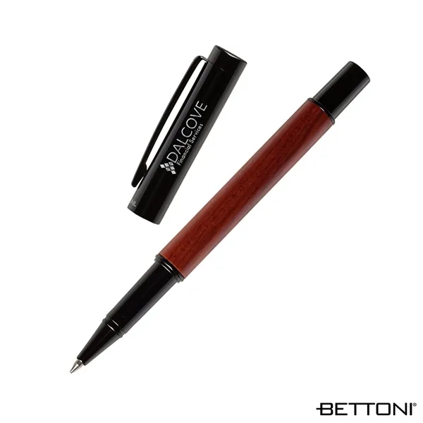 Rollerball pen with cap-off design, gloss black brass cap, rosewood barrel... from ASI 67866 Logomark/Valumark