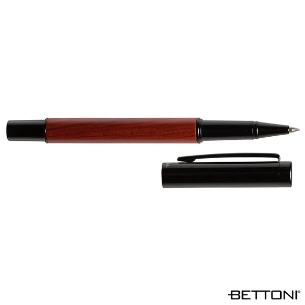 Rollerball pen with cap-off design, gloss black brass cap, rosewood barrel... from ASI 67866 Logomark/Valumark
