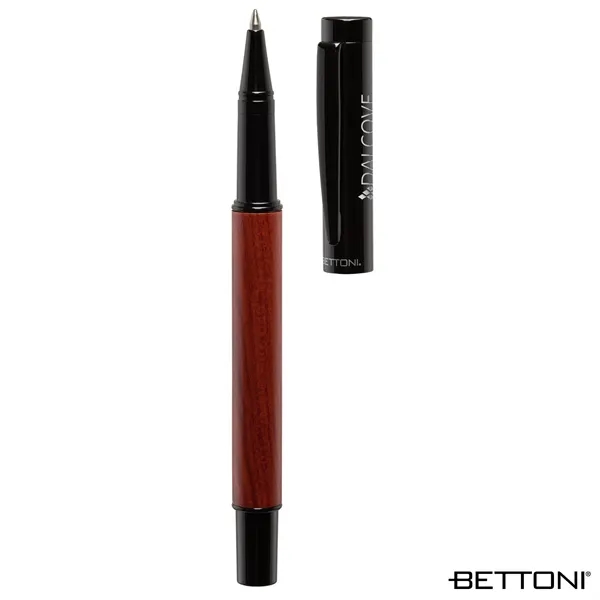 Rollerball pen with cap-off design, gloss black brass cap, rosewood barrel... from ASI 67866 Logomark/Valumark