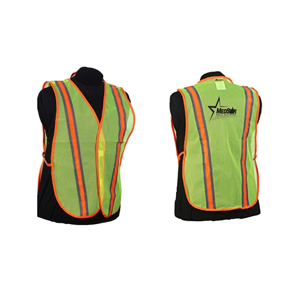 Green safety vest, mesh nylon, no stripe, screen printed. 1 color,... from ASI 79951 Promosafe / Promosafe