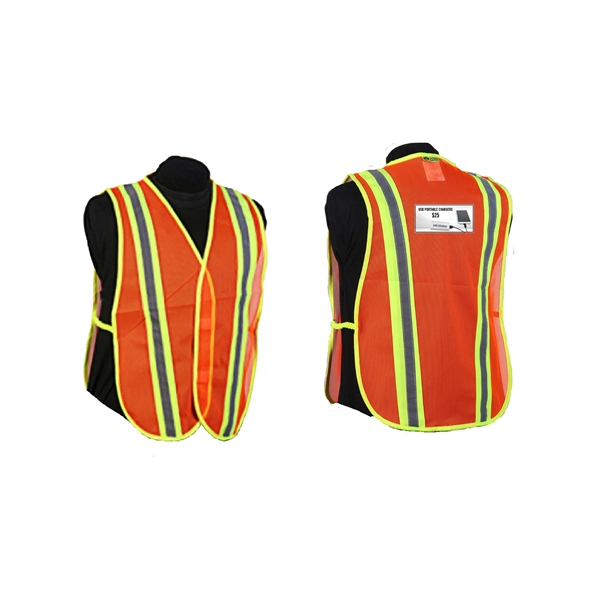 Orange safety vest, mesh nylon, no stripe, screen printed. 36/ctn. 25... from ASI 79951 Promosafe / Promosafe