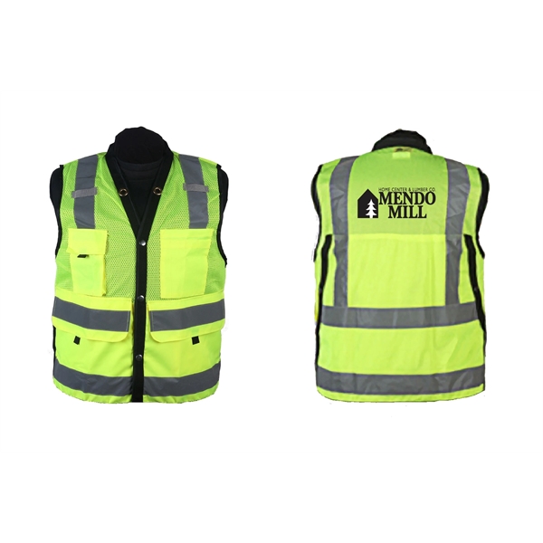 Green safety vest, ANSI class 2, surveyor style, plain pouch in... from ASI 79951 Promosafe / Promosafe