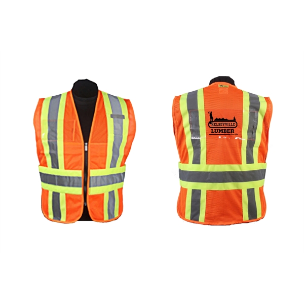 Orange incident command vest, clear card holders, screen printed, 4.5" stripes,(regular... from ASI 79951 Promosafe / Promosafe