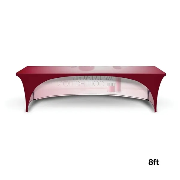 8' stretchable table cover made of elastic polyester with open back,... from ASI 67866 Logomark/Valumark