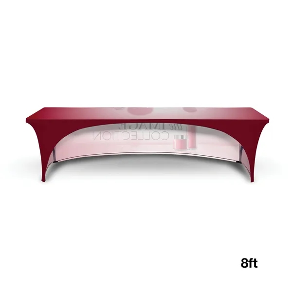 8' stretchable table cover made of elastic polyester with open back,... from ASI 67866 Logomark/Valumark