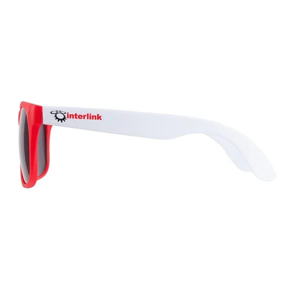 1.75" x 1.94" x 5.5" polycarbonate flare two-tone sunglasses with 100%... from ASI 67866 Logomark/Valumark / Valumark™