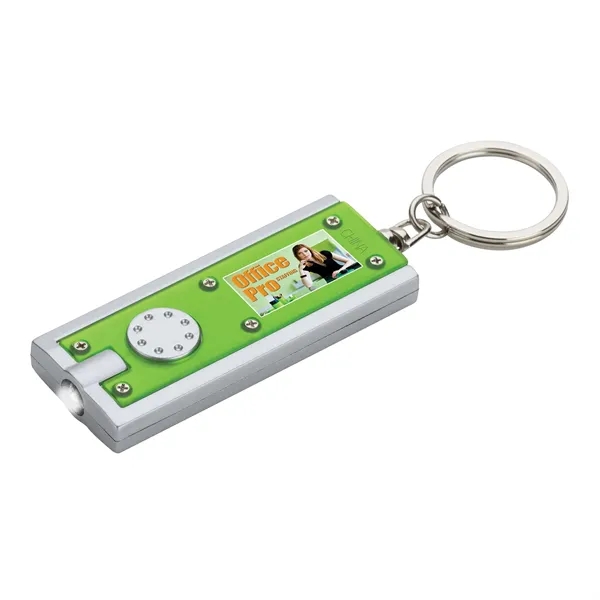 0.38" x 3.75" x 1" Ester plastic keychain with LED flashlight... from ASI 67866 Logomark/Valumark / Valumark™
