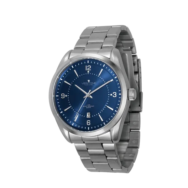 Men's watch with bold 42mm metal case encircling a blue sunray... from ASI 67866 Logomark/Valumark