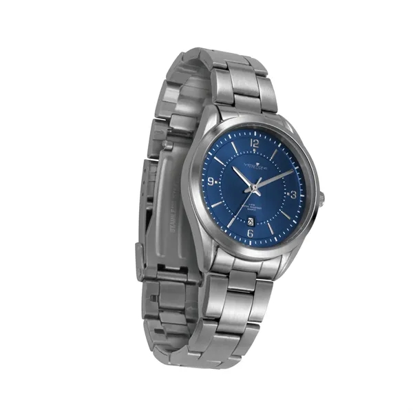 Women's watch with chic 33mm metal case encircling a blue sunray... from ASI 67866 Logomark/Valumark
