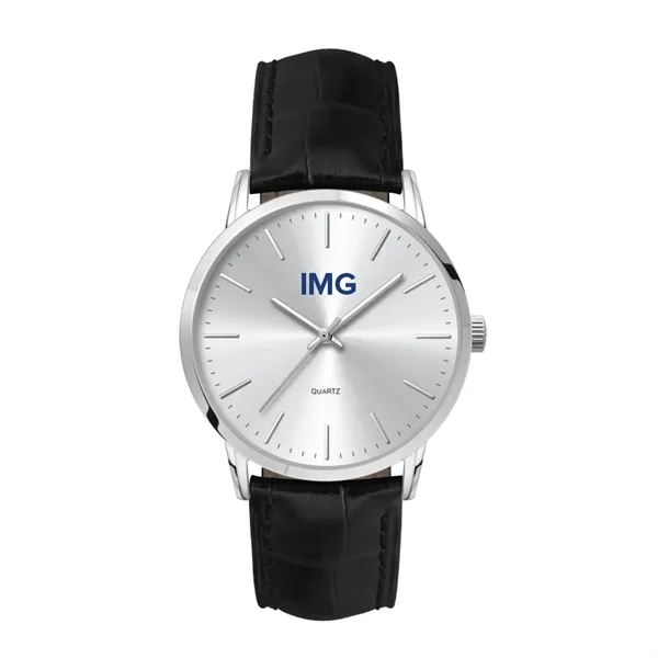 39.5MM METAL SILVER CASE, 3 HAND MVMT, SILVER DIAL...... from ASI 67866 Logomark/Valumark