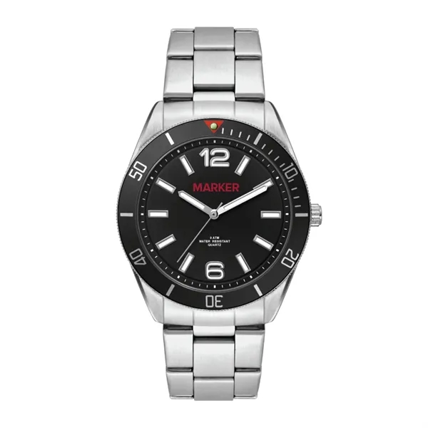 42MM METAL MATTE SILVER CASE, 3 HAND MVMT, BLACK D...... from ASI 67866 Logomark/Valumark