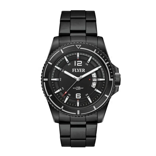 42.5MM STEEL BLACK CASE, 3 HAND MVMT, BLACK DIAL, ...... from ASI 67866 Logomark/Valumark