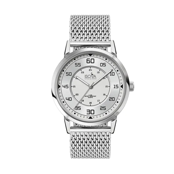 Unisex watch with a 42mm polished brushed silver and black metal... from ASI 67866 Logomark/Valumark