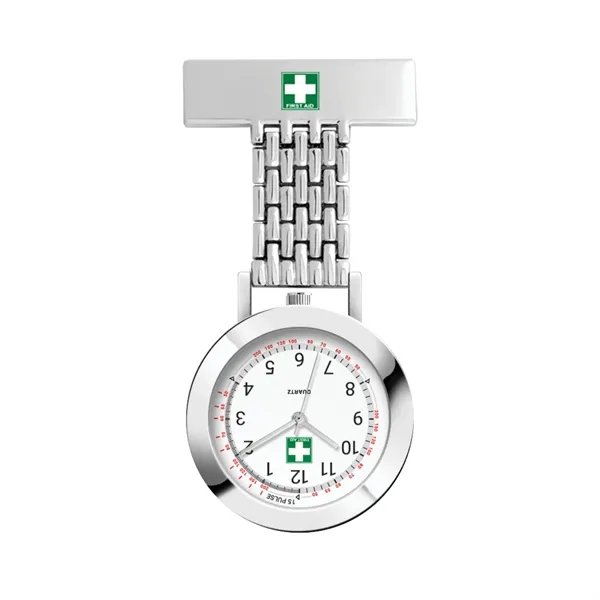 33MM METAL SILVER CASE, NURSE WATCH, 3 HAND MVMT, ...... from ASI 67866 Logomark/Valumark