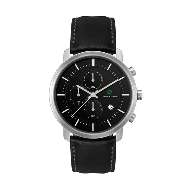 Classic watch featuring sleek 44mm brushed silver and black stainless steel... from ASI 67866 Logomark/Valumark