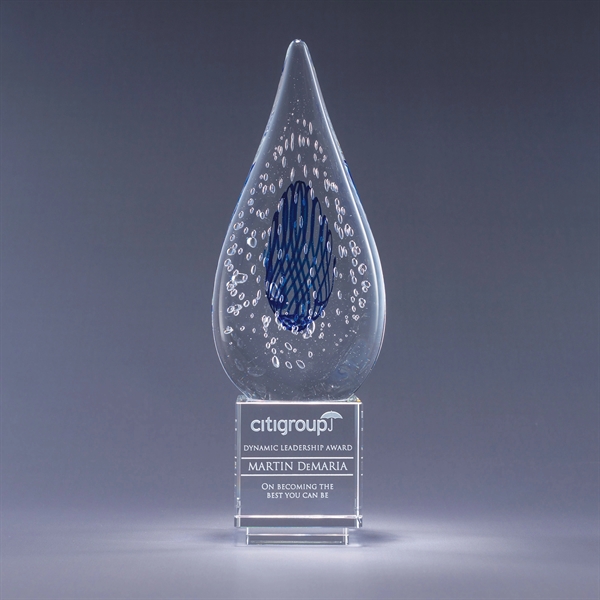 Art glass award with optic crystal base, two size options, gift... from ASI 62985 J. Charles