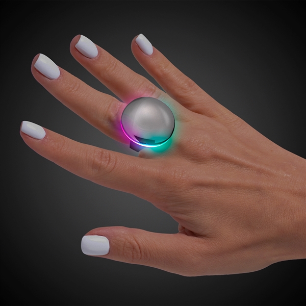 Silver button LED laser ring with engraving and multicolor lights.... from ASI 42016 Brighter Promotions Inc