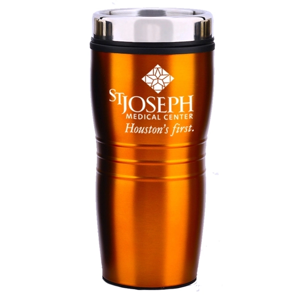 16 oz. stainless steel travel tumbler with double wall insulation, ribbed... from ASI 39820 Opusline (Benmex) / Opus Line