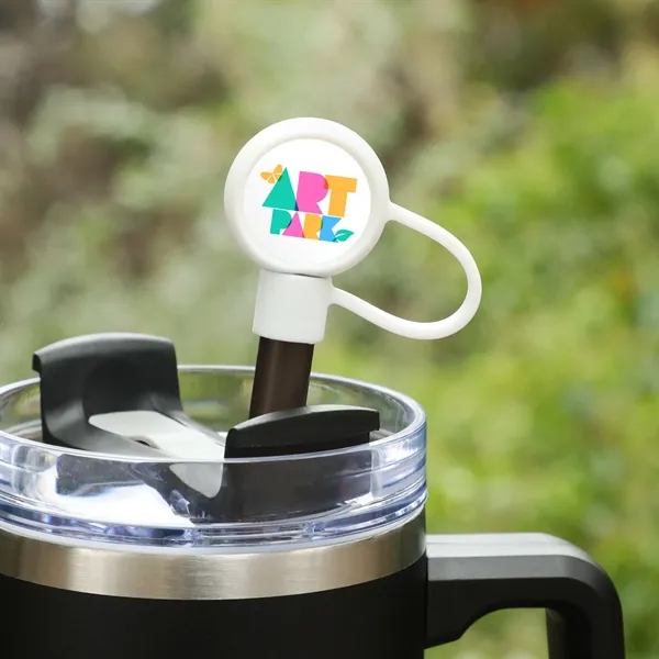 Flexible silicone straw topper keeps drinks covered, clean, and perfect for... from ASI 61966 HPG / Best Promotions USA