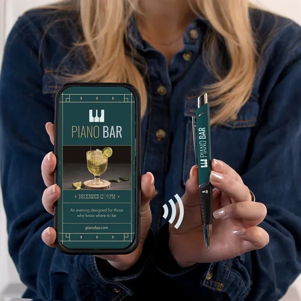 A recycled aluminum pen with NFC tech that links users directly... from ASI 61966 HPG / Hub Pen