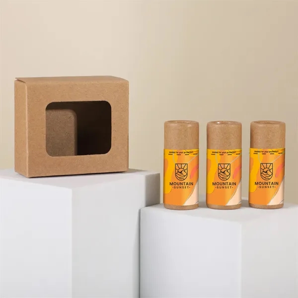 3-pack of all-natural mini lip moisturizer tubes packaged in a kraft... from ASI 61966 HPG / Mixie