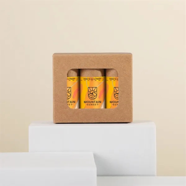 3-pack of all-natural mini lip moisturizer tubes packaged in a kraft... from ASI 61966 HPG / Mixie