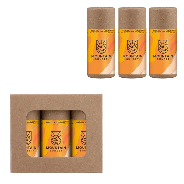 3-pack of all-natural mini lip moisturizer tubes packaged in a kraft... from ASI 61966 HPG / Mixie