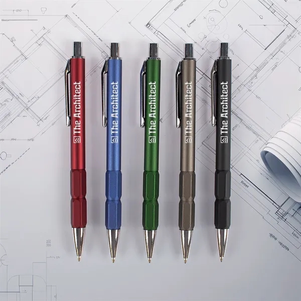 A recycled aluminum executive pen with movable hexagonal stones for a... from ASI 61966 HPG / Hub Pen